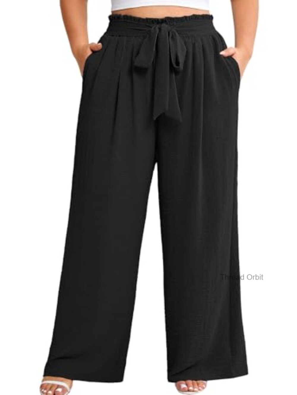 Plus Size Wide Leg Palazzo Pants High Waist Elastic Lounge Pants with Pockets